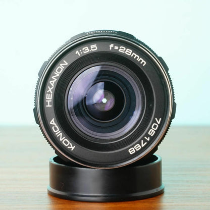 Konica Hexanon 28mm f3.5 AR with case - Filem.sg